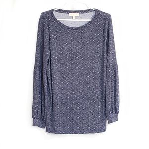 Michael Kors Long Sleeve Navy Blue Floral Blouse